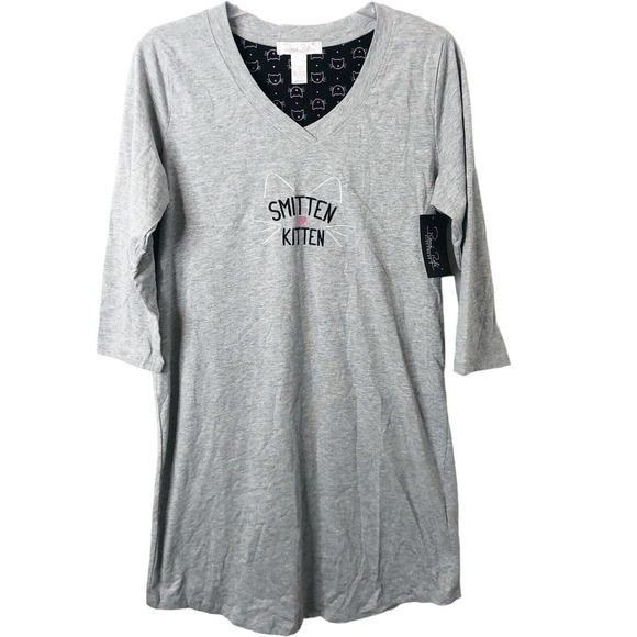 Rene Rofe NWT Women's Gray 3/4 Sleeve Smitten Kitten Nightgown Size Medium - Picture 1 of 7